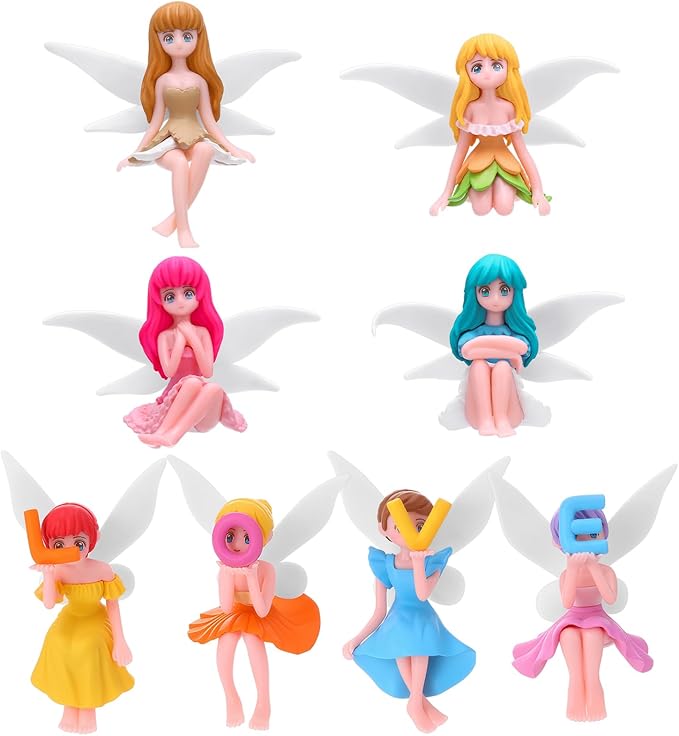 Miniature Fairy Figurines, 8 Pcs Hand-Painted Small Flower Fairies with Wings for Garden Decor, Cake Topper & Landscapes(Love)
