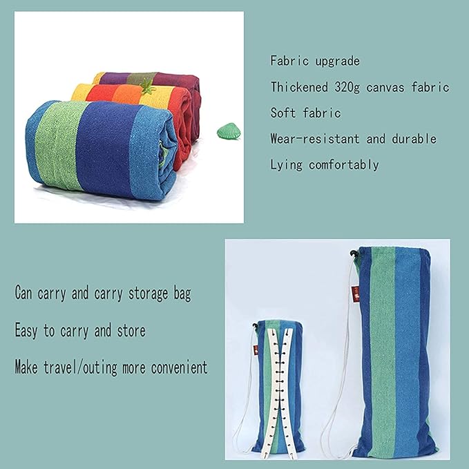 Camping Hammock Bed Thick Canvas Hammock Swing with Carrying Bag for Summer Camping Travelling Hiking Picnic Load Capacity Up to 150 Kg Hammock Swing (Color : A, Size : 200 * 100cm)