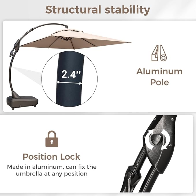 Grand patio 10x13 FT Outdoor Cantilever Umbrella with Base Large Aluminum Rectangle Offset Umbrella for Pool Garden (Champagne, 10x13 FT)