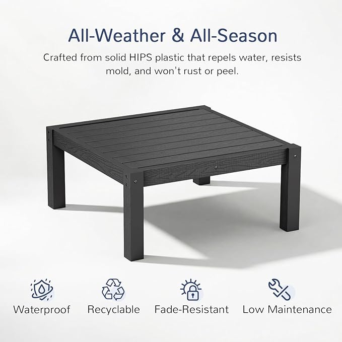 Stoog All-Weather Patio Side Table for Outdoor Sectional Sofas – Modular Connector Table for L/U Shaped Sets, Black