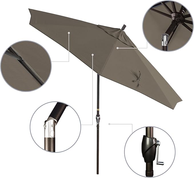 California Umbrella 9' Round Aluminum Market Umbrella, Crank Lift, Push Button Tilt, Bronze Pole