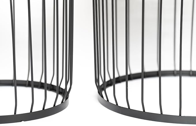 Solar Outdoor Side Table with Light Set of 2, Modern Round Patio Side Tables for Outside, Metal Outdoor End Accent Table for Living Room, Patio, Poolside, Backyard, Garden, Black