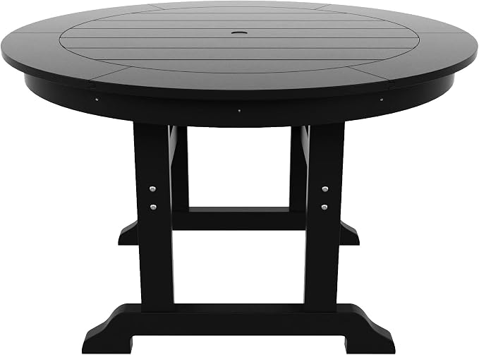 WestinTrends Malibu Patio Dining Table, All Weather Poly Lumber Adirondack 47" Trestle Round Outdoor Table with Umbrella Hole, Black