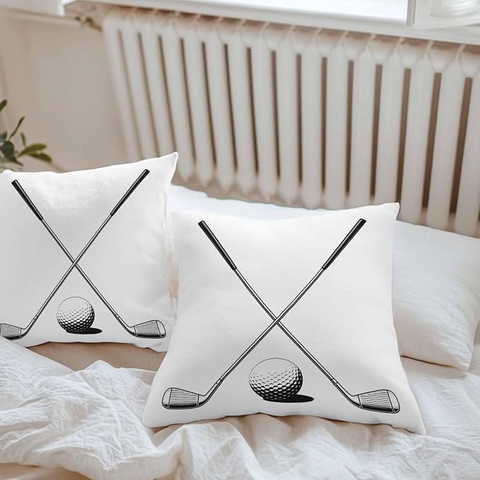 Vandarllin Outdoor Throw Pillows Covers 18x18 inch Set of 2 Waterproof Golf Ball Club Decorative Zippered Cushion Covers for Patio Furniture, Game Sports Lumbar Pillowcases