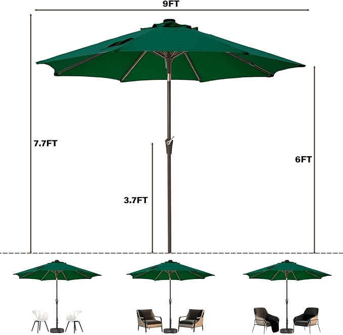 9FT Solar-Powered LED Patio Umbrella with Tilt Crank,Outdoor Market Umbrella with 32 Lights,Sunshade for Deck, Garden and Pool