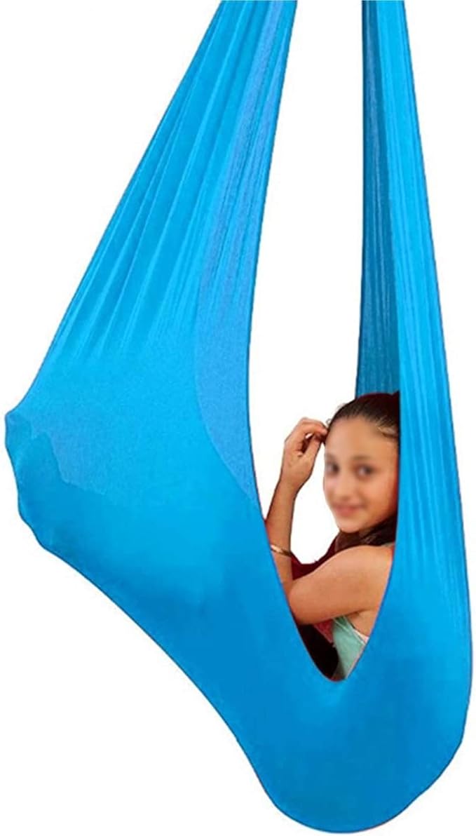 Elastic Kids Swing Seat Multifunctional Children Cuddle Hammock Aerial Yoga Sensory Hammocks for Autism ADHD ADD (Color : Blue, Size : 150 x 280 cm (L x W).)