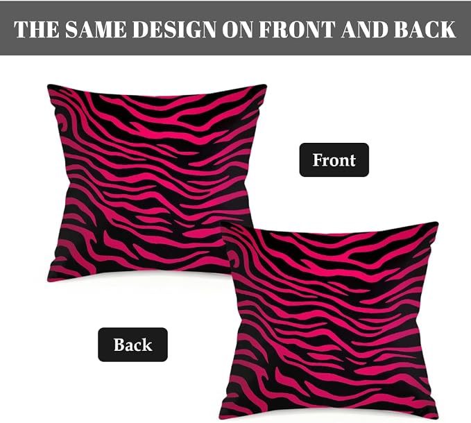16x16 Inch Outdoor Pillow Covers Set of 2 Waterproof Throw Pillow Covers Decorative Couch Cushion Covers Hot Pink Black Zebra Print Square Pillowcases Protectors for Patio Garden Sofa