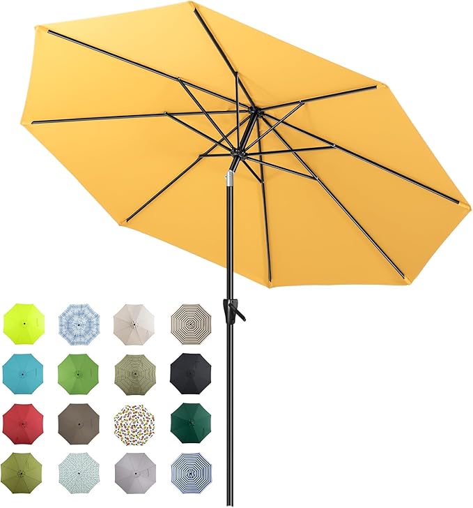 Tempera Patio Market Outdoor Table Umbrella with Auto Tilt and Crank, Large Sun Umbrella with Sturdy Pole & Fade Resistant Canopy, Easy to Set