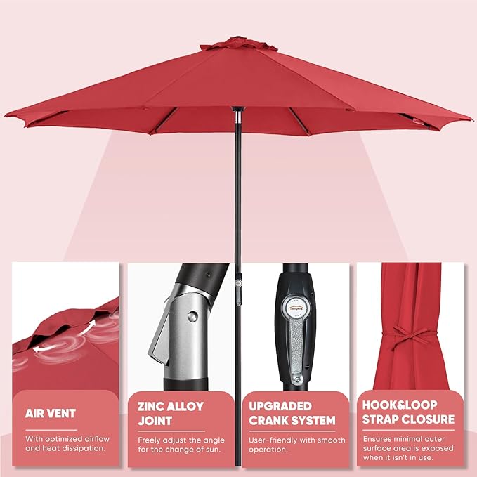 Tempera Patio Market Outdoor Table Umbrella with Auto Tilt and Crank, Large Sun Umbrella with Sturdy Pole & Fade Resistant Canopy, Easy to Set