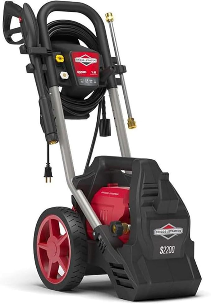 Briggs & Stratton 2200 Max PSI/1.2 Max GPM Electric Pressure Washer with 25 ft. Hose, 4 Spray Nozzles, Instant Start/Stop System and 9 Inch Wheels