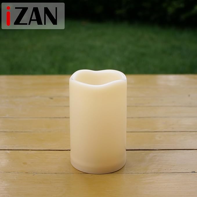 iZAN Set of 1 Outdoor Flameless LED Candles with Timer - Waterproof Plastic Flickering Battery Operated LED Pillar Candles Wedding Party Garden Decoration Long Lasting Battery Life 3x5 inch