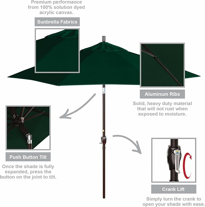 California Umbrella 9' Round Aluminum Market Umbrella, Crank Lift, Push Button Tilt, Bronze Pole