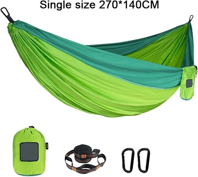 Portable Nylon Parachute Fabric Single and Double Size Outdoor Camping Hiking Garden Hammock(Single Green 2)
