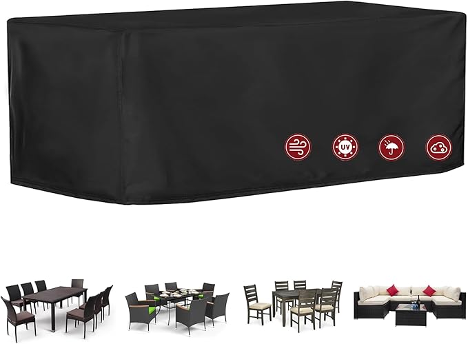 Patio Dining Table Sets Cover, Outdoor Dining Furniture Set Cover for Table with 6-8 Chairs, Patio Furniture Set Cover for Outdoor Sectional Sofa, Waterproof and Windproof, 126" L x 63" W x 28" H