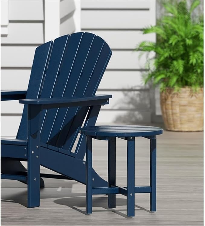 Costaelm Round Outdoor Side Tables, Adirondack Patio Tables for Outside, HDPE Patio End Table Weather Resistant, Balcony Table for Pool, Seaside, Backyard, Porch, Indoor Companion, Navy Blue