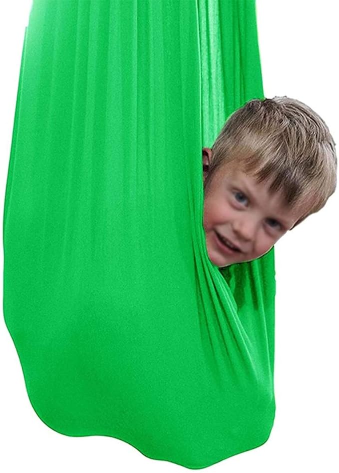 Nylon Elastic Cuddle Hammock Therapy Swing Indoor Hanging Seat for Kids Autism ADHD ADD with Sensory Needs Children Outdoor (Color : Grass Green, Size : 100 x 280 cm)