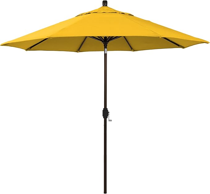 California Umbrella 12-Year-Non-Fading, 9Ft Premium Sunbrella Patio Umbrella, Hand-Crank, Button-Tilt, Bronze Frame, Sunflower Yellow Fabric