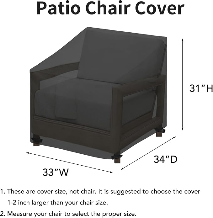 Easy-Going Waterproof Patio Chair Cover UV Resistant Outdoor Chair Cover Weatherproof Lawn Patio Furniture Cover with Tape Sealed Seam (2 Pack-33Wx34Dx31H inch, Black)