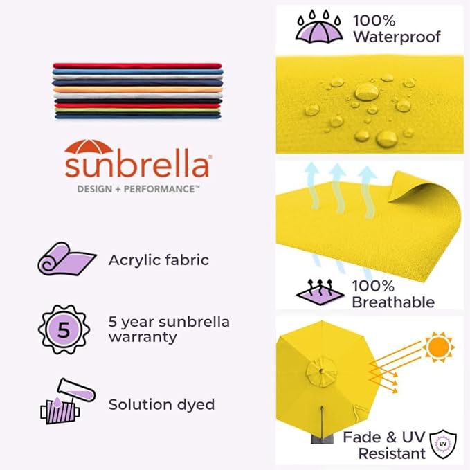 Midtown Umbrellas 10 Ft Outdoor Cantilever Patio Umbrella w/Sunbrella Yellow Acrylic Fabric - 360° Rotate Offset Patio Umbrella, Deck Patio Umbrella, Backyard Umbrella & Garden Umbrella - Black Frame