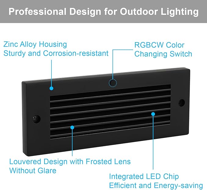 Outdoor Stair Lights, 5W 8.7" 12V LED RGB Color Changing Low Voltage Under Deck Stair Lights Wired for Step Deck Fence Outdoor Waterproof, 0.6'' Ultra Thin Surface Mount, Black, 12PK
