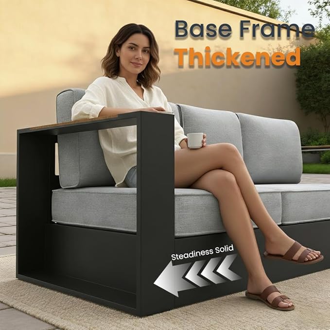 Aluminum Patio Furniture Set, 4 Seats Luxury Seating Furniture with 42" Fire Pit Table, All Weather Outdoor Conversation Sets with 6" Thickened Cushions