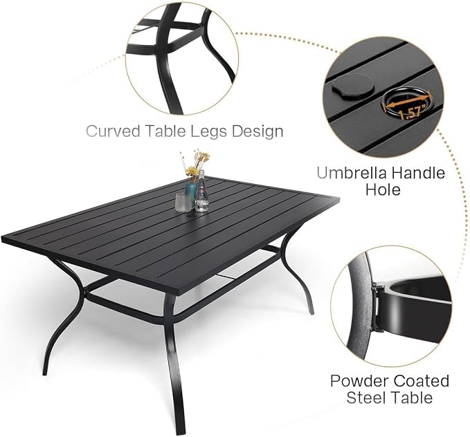 Anmutig 7-Piece Outdoor Patio Dining Set with 6 Dining Swivel Chairs, Outdoor Furniture Steel Frame Slat Rectangular Table with 1.57" Umbrella Hole for Backyard, Blue