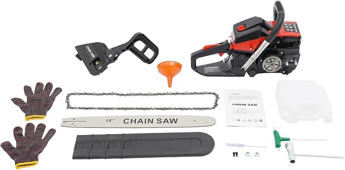 58CC 2 Stroke Gas Chainsaws 18In Gasoline Chain Saws Handheld Gas Powered Chainsaws with Single Cylinder & Air-cooled 2.2KW Portable Chain Saw for Cutting Wood, Branch