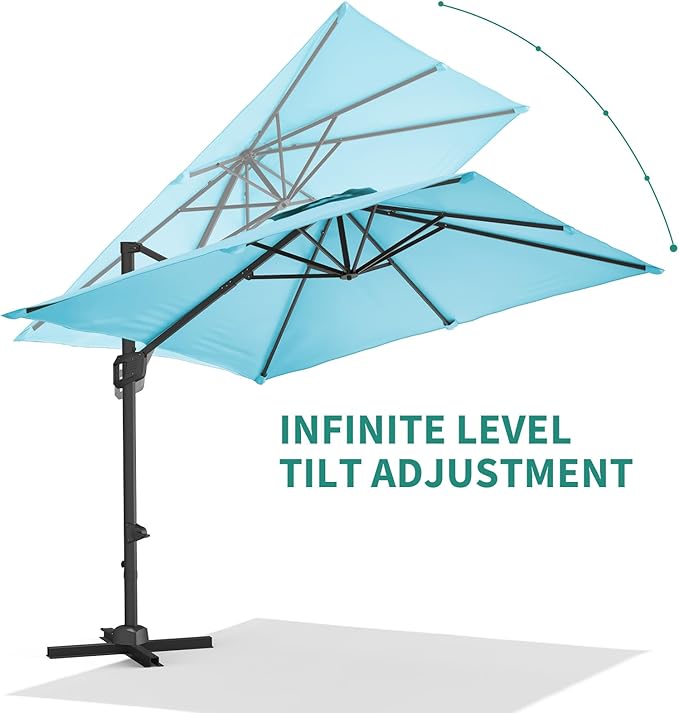 GarveeHome Cantilever Patio Umbrella 10x10 ft Large Rectangle Umbrella Outdoor Market Umbrellas 360 Rotation Offset Hanging Outdoor Shade for Patio Deck Pool Backyard
