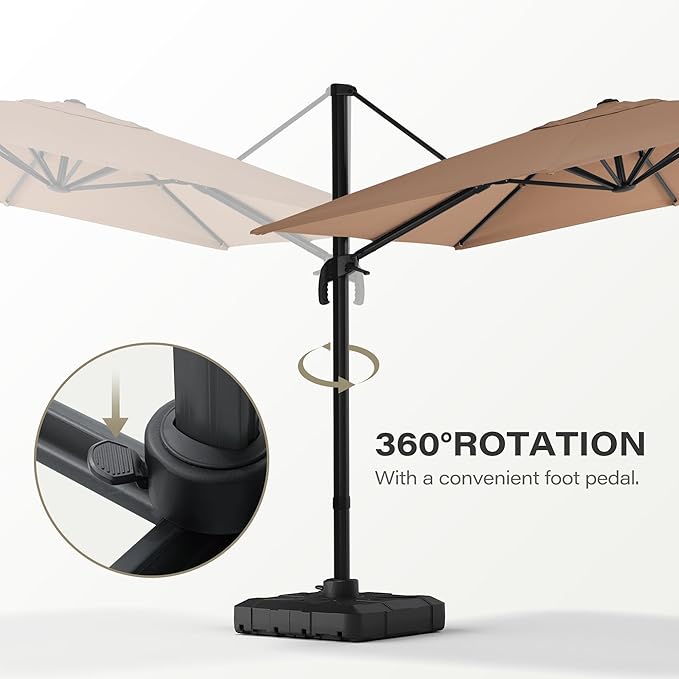 LAUSAINT HOME 10FT Square Cantilever Patio Umbrella, 360° Rotation Offset Umbrella with Aluminum Frame, Large Outdoor Sun Shade for Backyard, Pool, Deck, Lawn(Square Khaki)