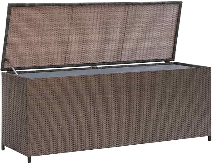 Patio Storage Box Outdoor PE Rattan 47.2"x19.7"x23.6" Brown Garden Deck Box with Steel Frame Weather-Resistant Furniture for Pool Toys Cushions