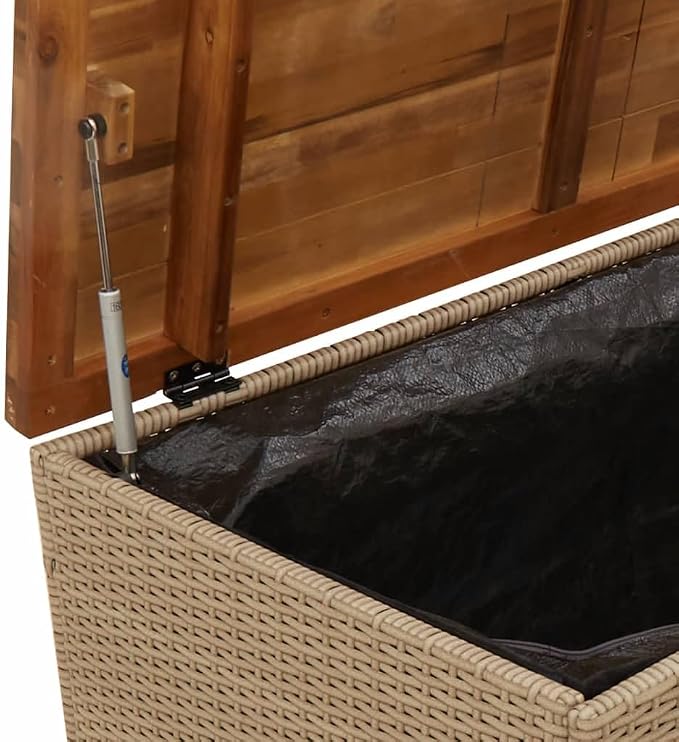 Storage Boxes, Patio Storage Box Beige 43.3"x21.7"x24.8" Poly Rattan Acacia Wood