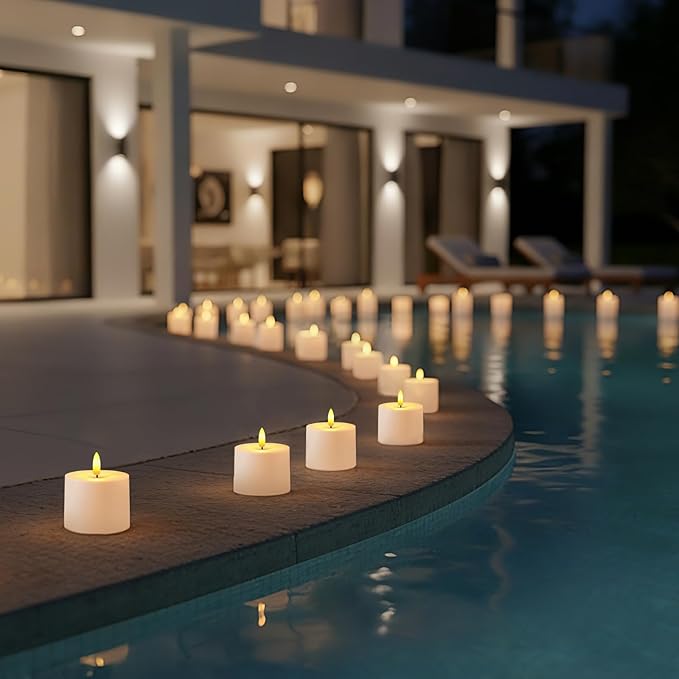Raycare 3"x2.5" White Outdoor Waterproof Flameless Candles with Remote and Timer, Realistic LED Candles, Battery Operated Electric Fake Pillar Candles for Porch, Patio, Garden, Set of 2