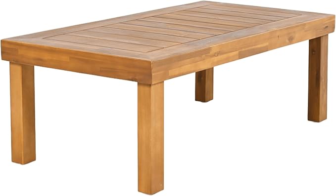 Christopher Knight Home Havets 81.25" Sectional L Shaped Sofa, 4 Pieces Acacia Wood Patio Furniture Set, Slat Coffee Table, Spacious Seat and Table Set for Backyard Garden Balcony, Teak+Beige