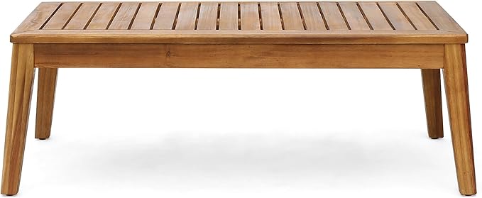 Christopher Knight Home Outdoor Acacia Wood 4-Seater Sectional Conversation Set with Ottoman and Coffee Table, Teak Finish and Beige Cushions