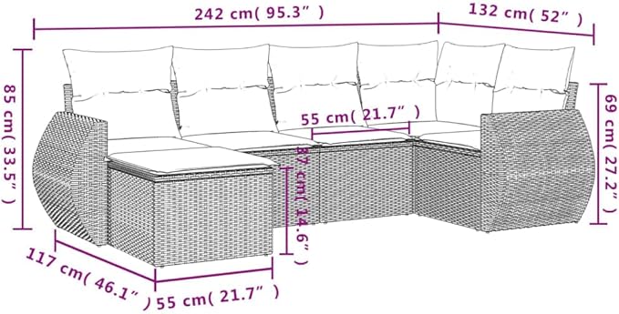 vidaXL Patio Sofa Set with Cushions 6 Piece, Outdoor Conversation Set, Sectional Sofa for Balcony Garden, Patio Furniture, Black Poly Rattan