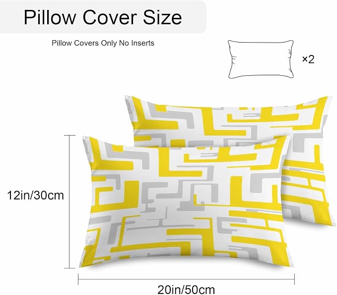 Geometric Outdoor Pillow Shams Set of 2, Decorative Pillowcases Cushion Case, Soft Throw Pillow Covers Waterproof Pillow Case 20x12 Inch, Abstract Lines Yellow Gray Modern Art