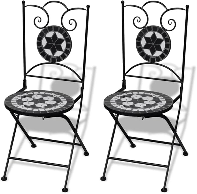 Bistro Set,Patio Lounge Set,Outdoor Patio Furniture,Outdoor Chat Conversation Set,Garden Furniture Sets,for Patio,Backyard,Garden,Outdoor,3 Piece Ceramic Tile Black and White