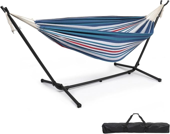 Camping Hammock with Stand, Portable Hammock with Stand, Outdoor Hammock Heavy Duty Hammock Bed 250lbs Capacity Travel Bed with Carrying Case for Backpacking, Travel, Beach, Backyard, Patio, Hiking