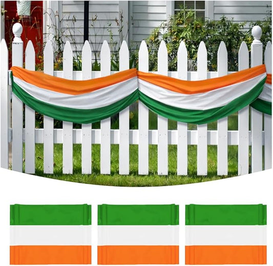 3Pack St Patrick's Day Bunting Flags 2x20 Ft Ireland Patriotic Decorate Half Fan Flag Irish Green White Orange Stripe Banner Outside Décor Garden Porch