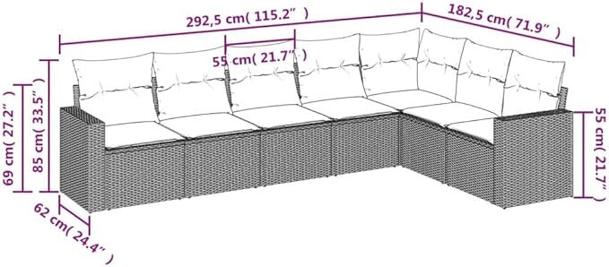 7 Piece Patio Sofa Set with Cushions, Sectional Sofa Outdoor Dining Sets Patio Conversation Set Outdoor Sofa Sets for Piazza Negotiation Area Garden Exhibition Black Poly Rattan