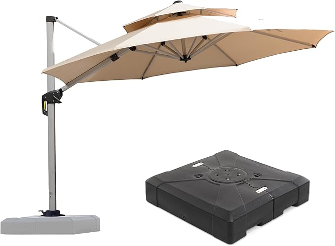 PURPLE LEAF 10 FT Cantilever Patio Umbrellas with Base Included, Large Round Offset Umbrella with 360° Rotation, Outdoor Aluminum Pool Umbrella for Pool Lawn Garden, Beige
