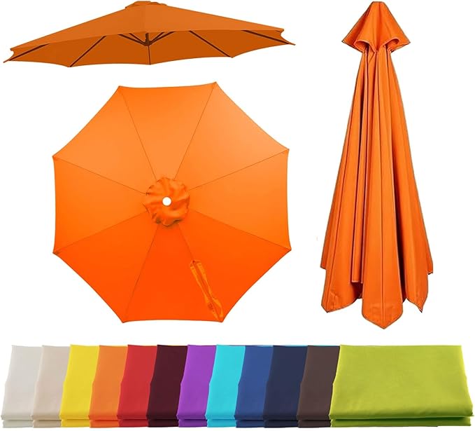 Patio Umbrella Replacement Canopy for 6/8 Ribs, Outdoor Table Market Yard Umbrella Replacement Top Cover, Waterproof Umbrella Canopy Fabric Replacement Canvas(Orange,7.5FT 8-Ribs)