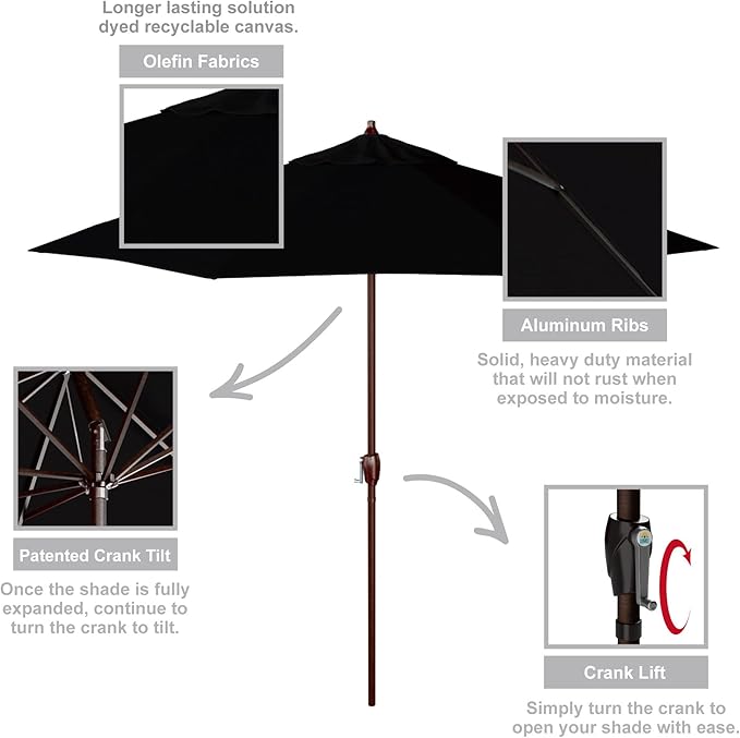 California Umbrella 9' Round Aluminum Outdoor Deck, Pool or Patio Umbrella, Crank Lift, Auto Tilt, Bronze Pole, Black Olefin