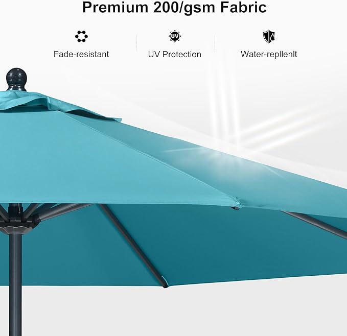 PURPLE LEAF 11' Round Patio Market Umbrella with Base Outdoor Table Umbrellas Aluminum Frame Sun Shade with 8 Sturdy Ribs for Garden Deck Lawn Pool Turquoise Blue