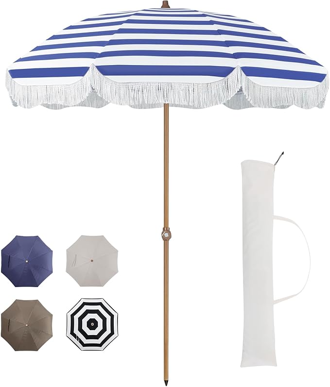 Tempera Heavy Duty High Wind Beach Umbrella with Sand Anchor & Carry Bag | Patio Outdoor Umbrella with Aluminum Frame and Push Button Tilt, Ideal for Travel Garden Lawn, UPF 60+