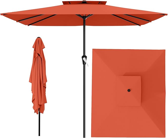 AreShark 8'x10' 2 Tiers Rectangular Patio Umbrella - Outdoor Umbrella Waterproof UV Protection, Market Table Umbrella w/Crank for Pool, Backyard, Deck(Orange)