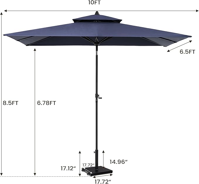 9-10ft Patio Umbrella with Base Included - Outdoor Table Umbrella with 2-Year Fade-Resistant Canopy, 43-lb Heavy-Duty Concrete Umbrella Stand with Wheel for Deck, Porch & Backyard