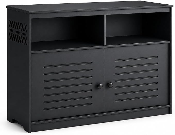 VINGLI Outdoor Storage Cabinet Waterproof, 87 Gallon Patio Deck Storage Cabinet with 2 Doors & Open Shelves, All-Weather Resistant Outdoor Sideboard with Decorative Cutout for Patio, Garden, Yard