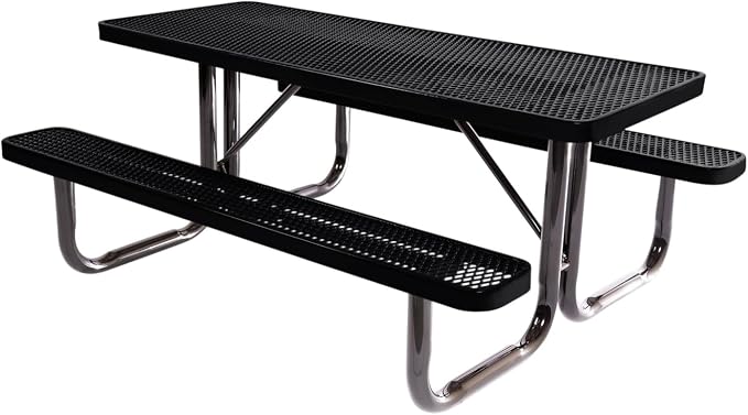 COATEDOUTDOORFURNITURE T6-BLK Heavy Duty Rectangular Portable Picnic Table, 6 Ft, Black, Made in America