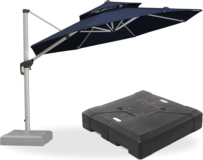 PURPLE LEAF 11 FT Cantilever Patio Umbrellas with Base Included, Large Round Offset Umbrella with 360° Rotation, Outdoor Aluminum Pool Umbrella for Pool Lawn Garden, Navy Blue